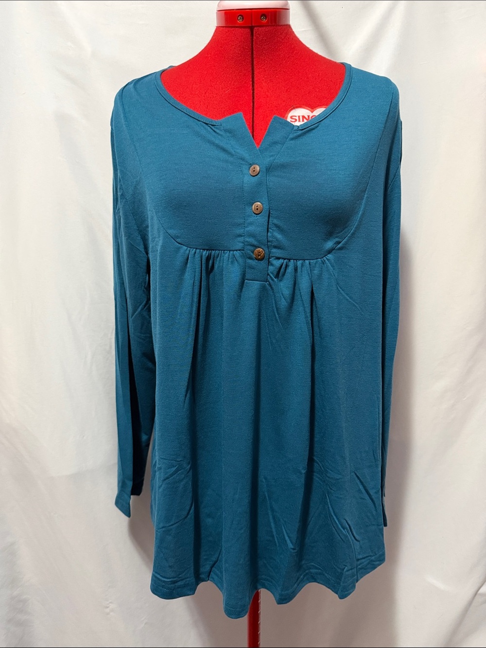 Women's Teal Long-Sleeve Henley Babydoll Top XL70